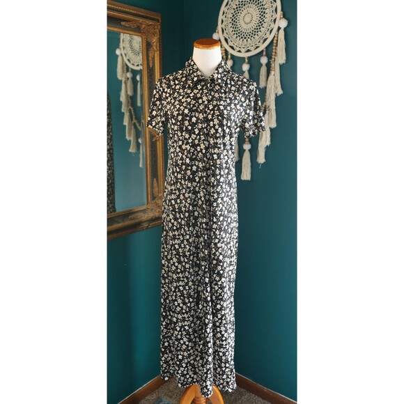 Vintage 90s Villager Floral Ditsy Button Down Maxi Dress Whimsigoth Cottagecore - Picture 1 of 14